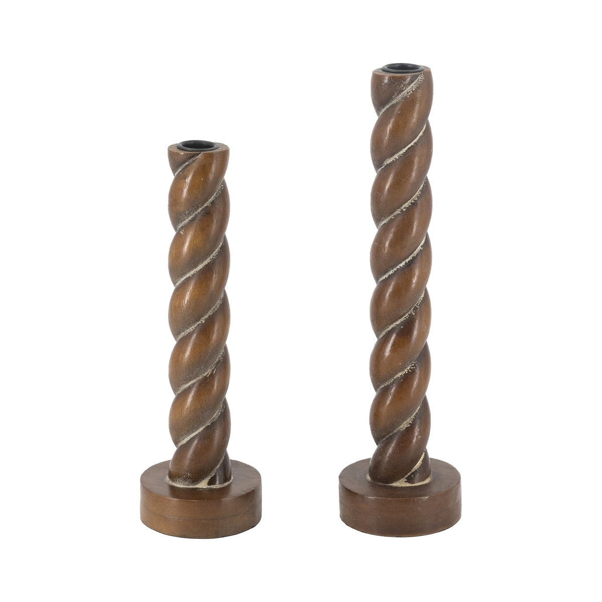 Spiral Birch Wood Taper Candle Holders Set of 2 - Image 1
