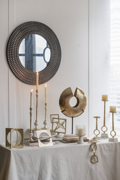 Gold Ring Pillar Candle Holders with Marble Bases Set of 3 - Image 9