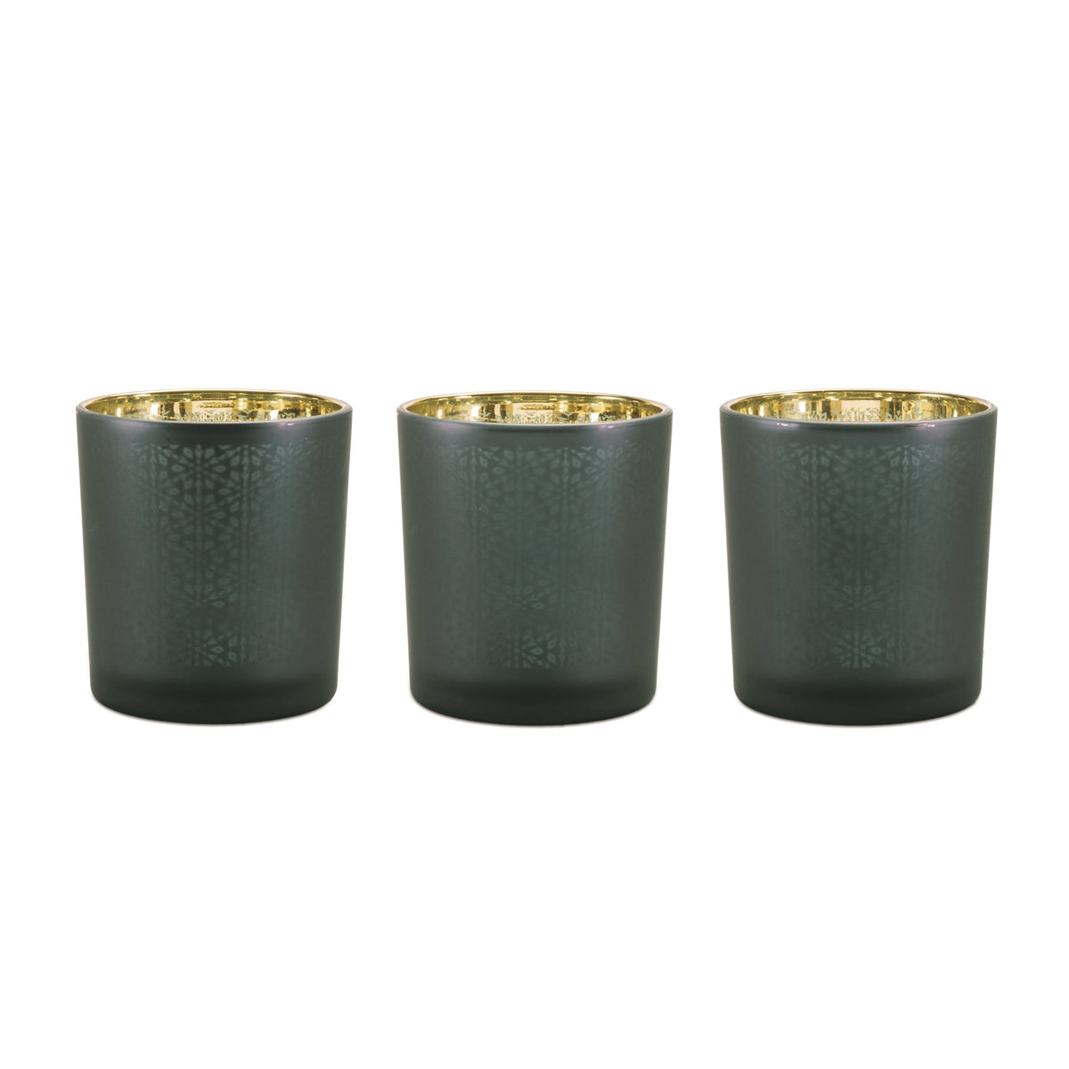 Geometric Teal Glass Votive Candle Holders Set of 3