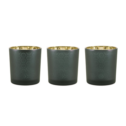 Geometric Teal Glass Votive Candle Holders Set of 3 - Image 1