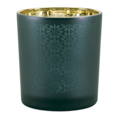 Geometric Teal Glass Votive Candle Holders Set of 3 - Image 3