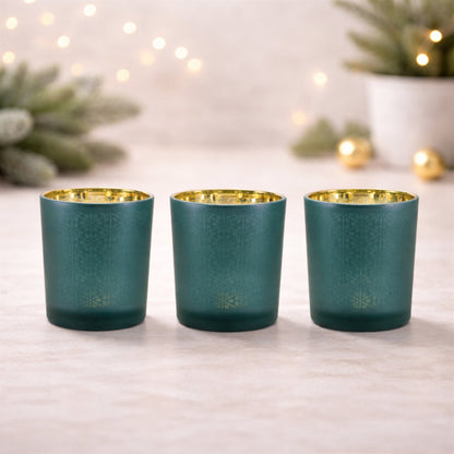 Geometric Teal Glass Votive Candle Holders Set of 3 - Image 2