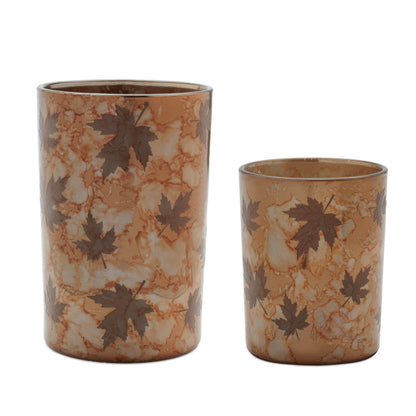 Amber Autumn Leaf Glass Votive Candle Holders Set of 3 - Image 1