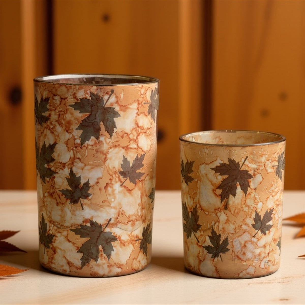 Amber Autumn Leaf Glass Votive Candle Holders Set of 3 - Image 4