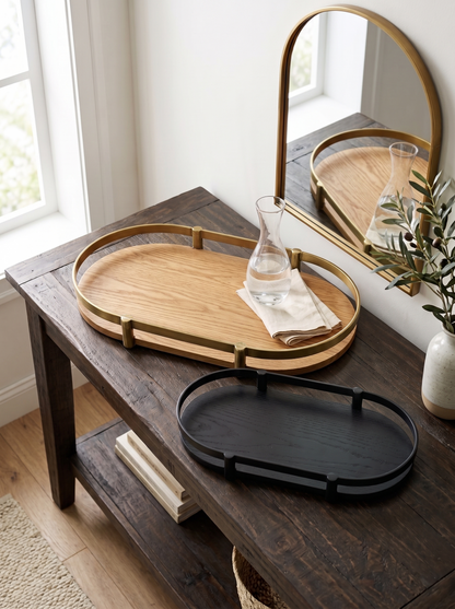 Oval Ash Wood Display Trays with Metal Rails Set of 2 - Image 12