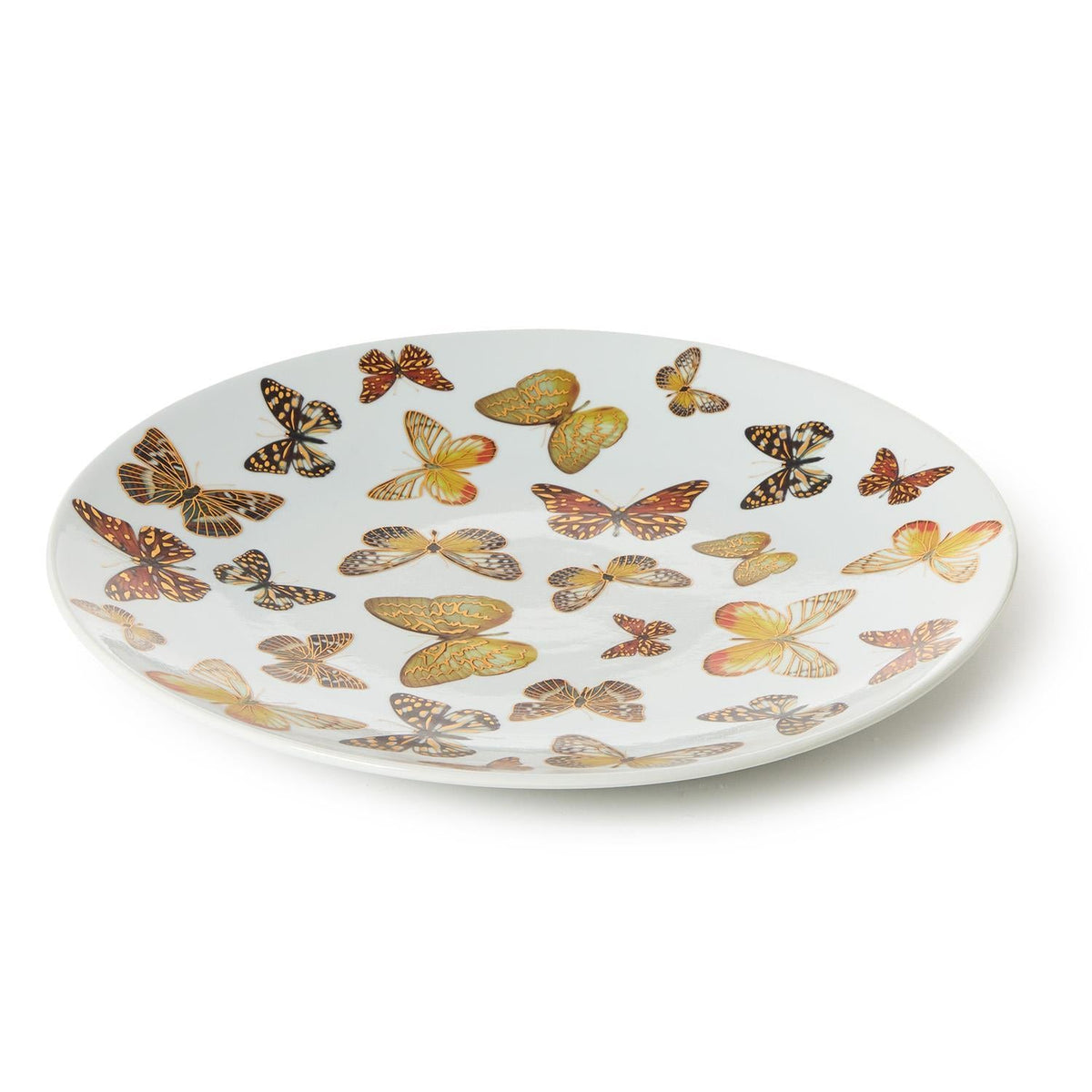 Butterfly Garden Ceramic Decorative Plate with Gold Accents - Image 1