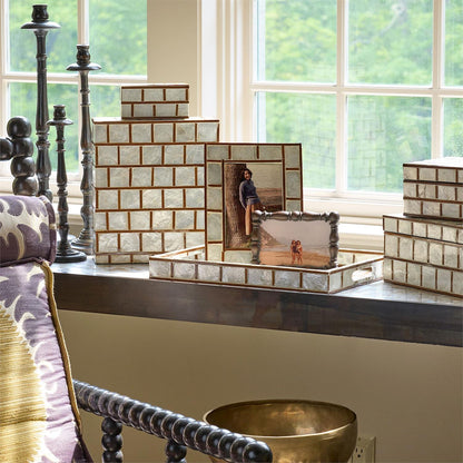 Bamboo and Capiz Shell Rectangle Trays with Handles Set of 3 - Image 2