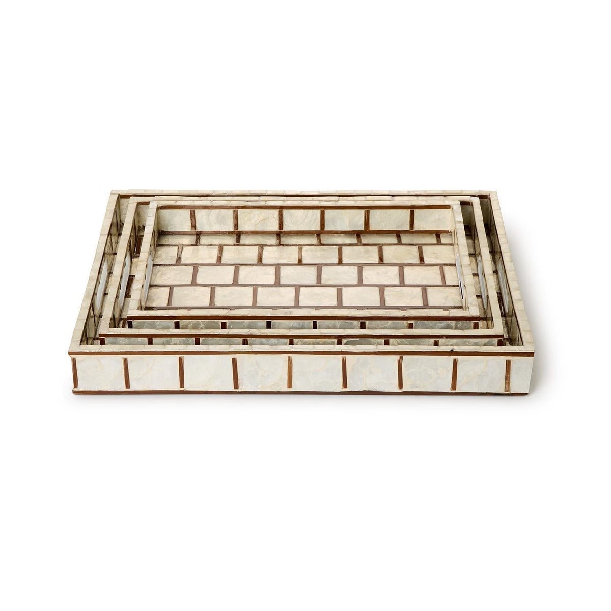 Bamboo and Capiz Shell Rectangle Trays with Handles Set of 3 - Image 3