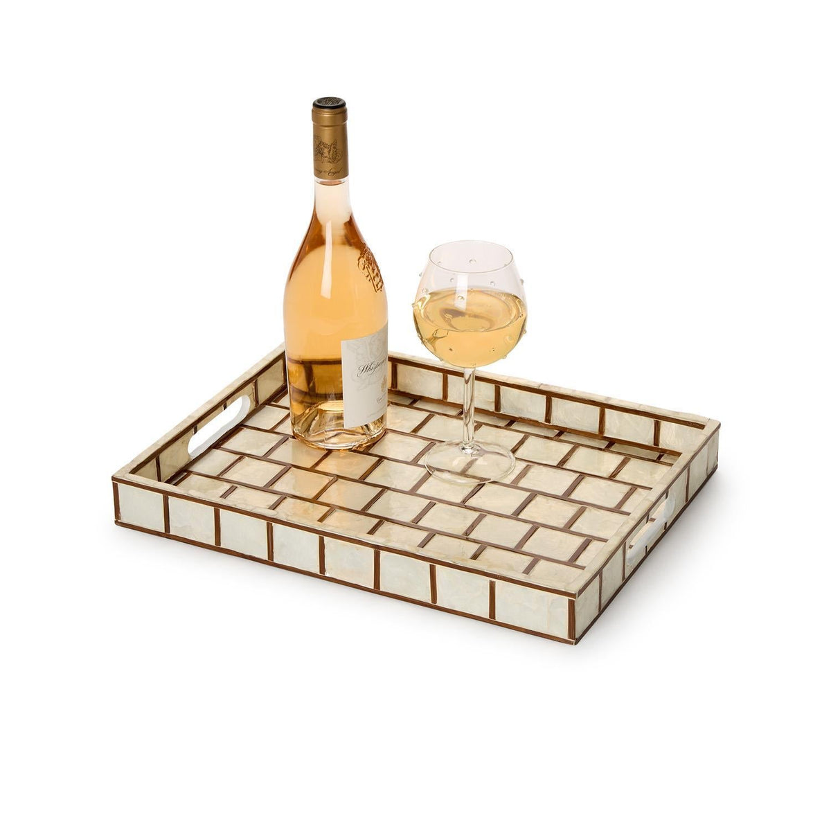 Bamboo and Capiz Shell Rectangle Trays with Handles Set of 3 - Image 4