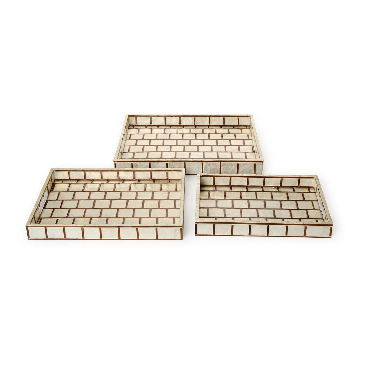 Bamboo and Capiz Shell Rectangle Trays with Handles Set of 3 - Image 8