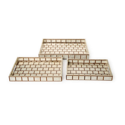 Bamboo and Capiz Shell Rectangle Trays with Handles Set of 3 - Image 8