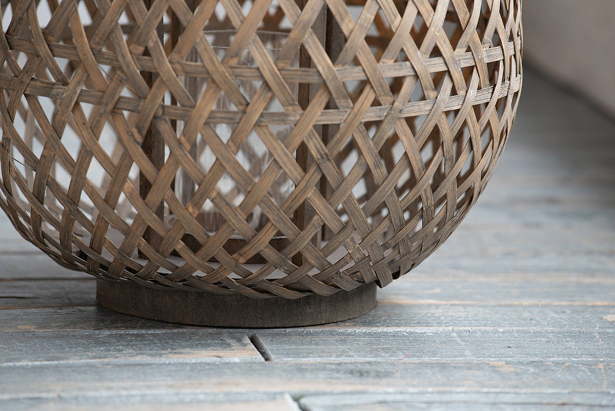 Oval Woven Wood Lantern with Glass Candle Cup - Image 5