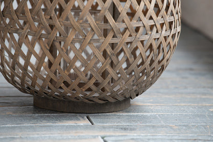 Oval Woven Wood Lantern with Glass Candle Cup - Image 5