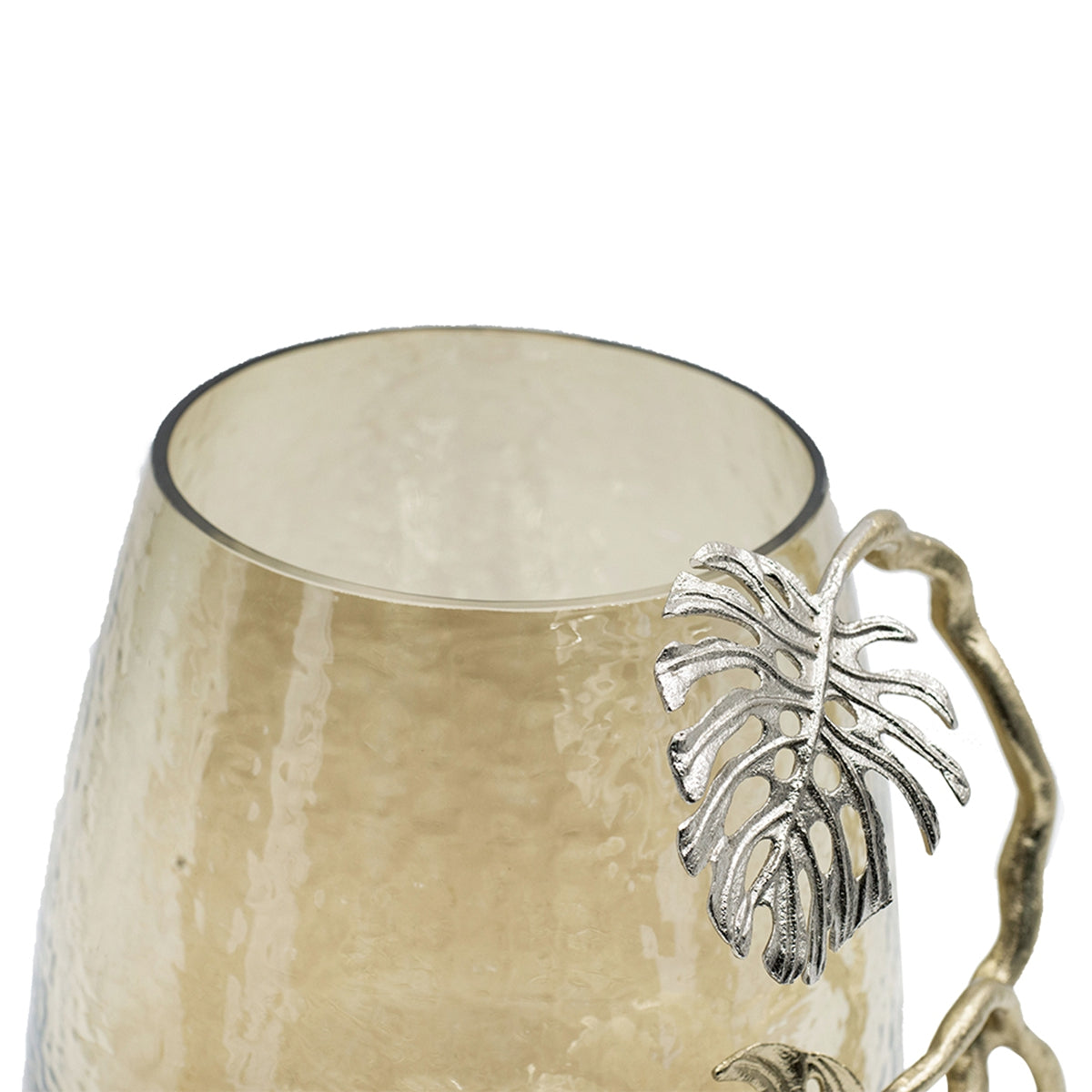 Palm Leaf Metal and Smoke Glass Candle Holder - Image 7