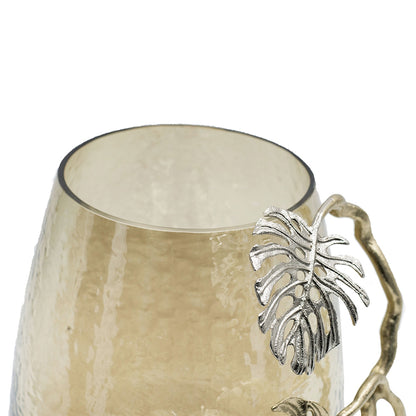 Palm Leaf Metal and Smoke Glass Candle Holder - Image 7