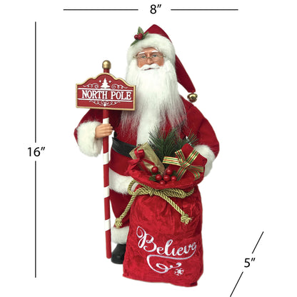 15-Inch Santa Figure with North Pole Sign and Gift Bag - Image 3