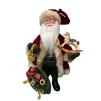 15-Inch Santa Figure with Rocking Horse and Toy Bag - Image 1