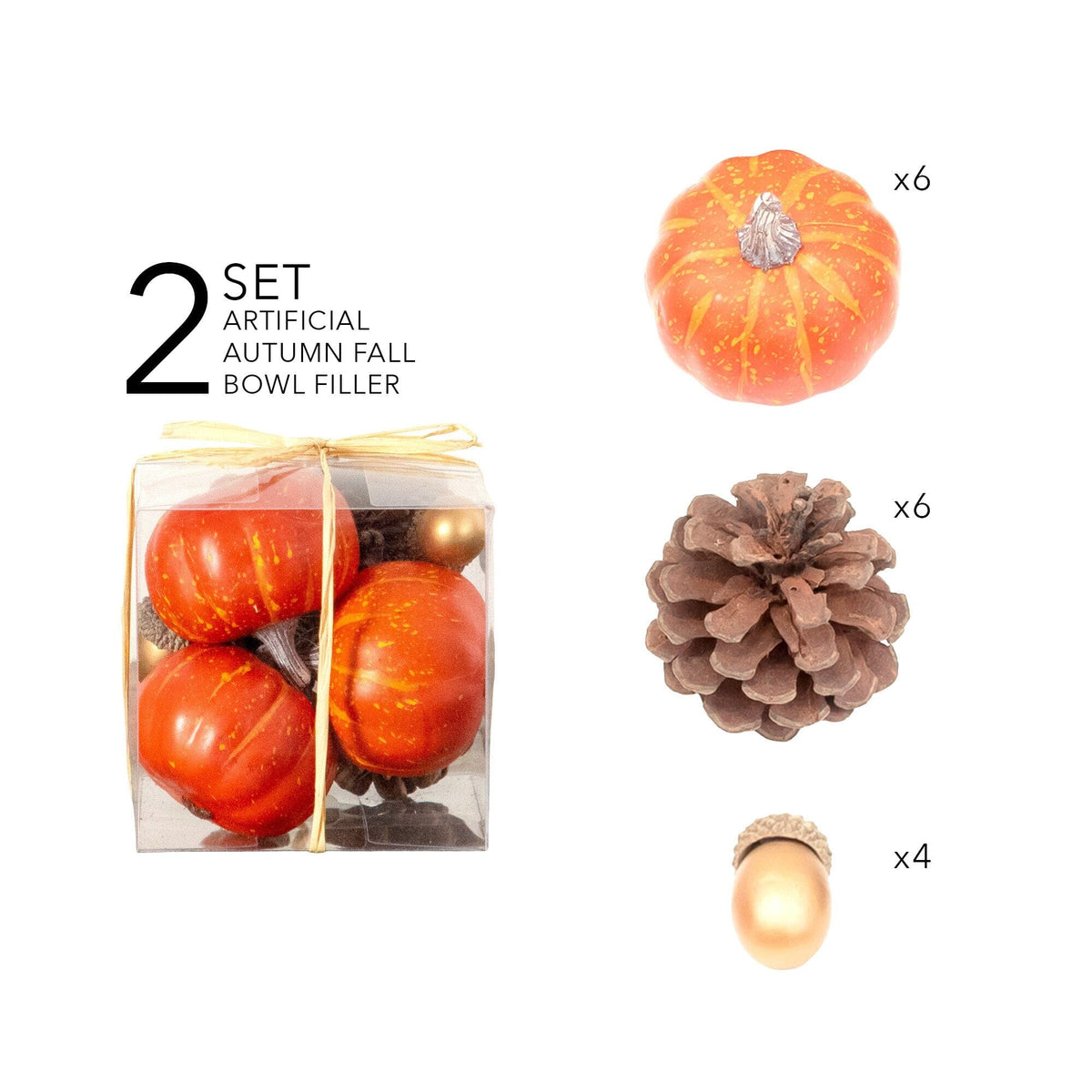 Autumn Pumpkin Acorn and Pinecone Bowl Filler Set of 2 - Image 4
