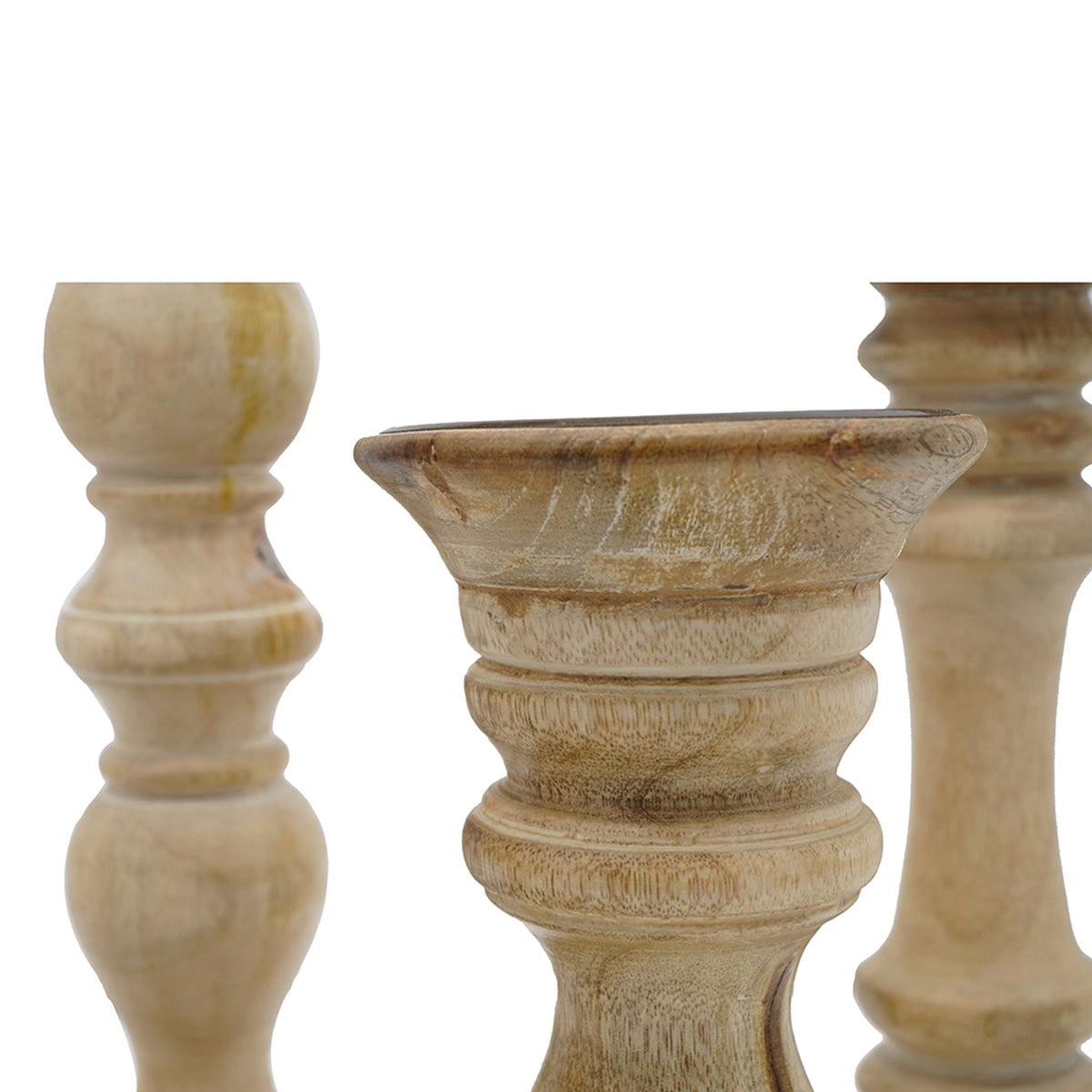 Distressed Brown Wood Pillar Candle Holders Set of 5 - Image 6