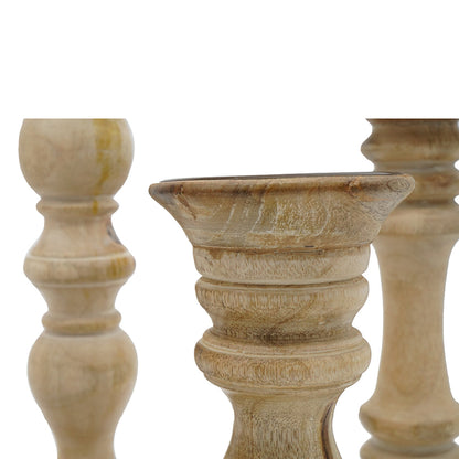 Distressed Brown Wood Pillar Candle Holders Set of 5 - Image 6