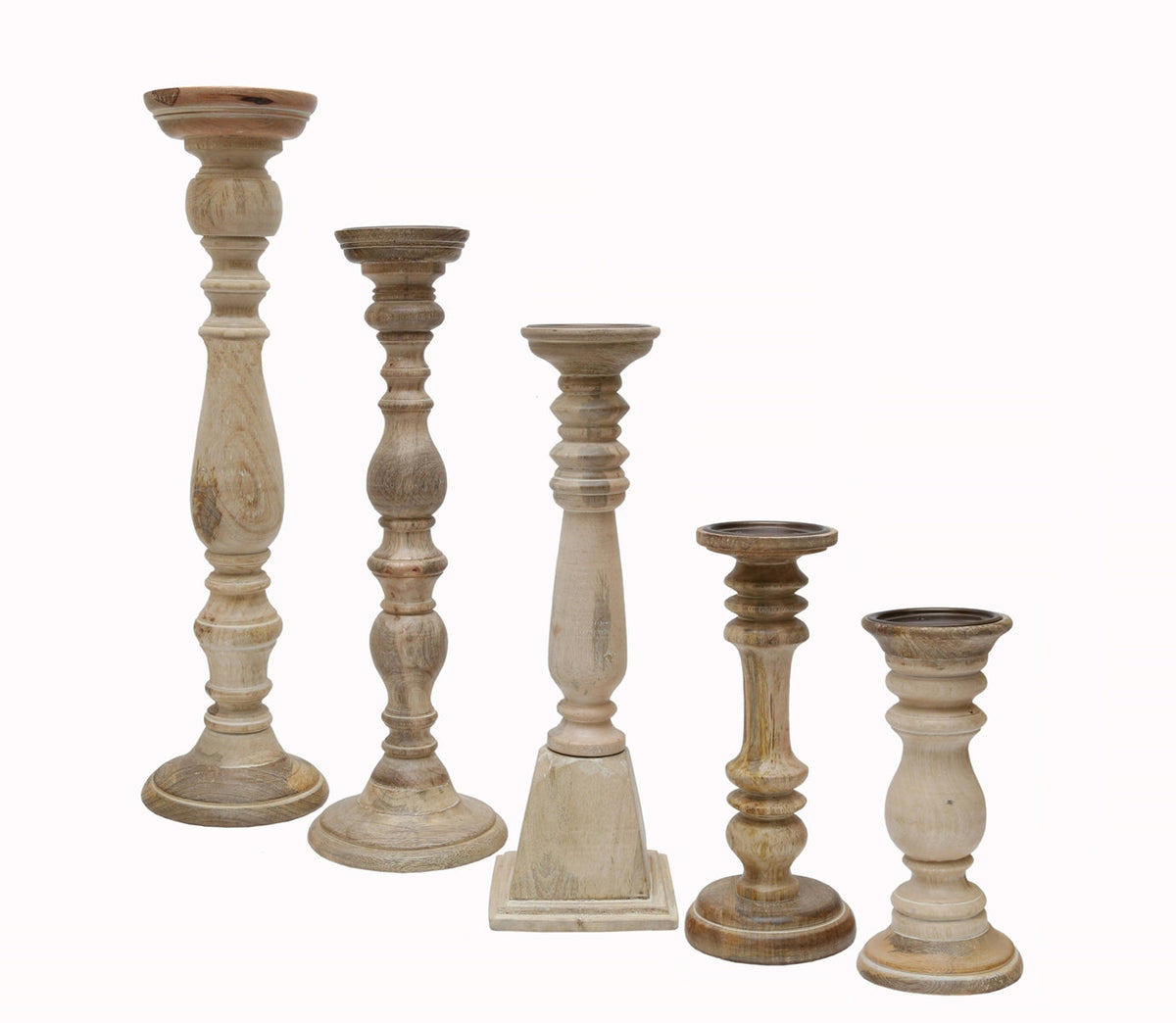Distressed Brown Wood Pillar Candle Holders Set of 5 - Image 5