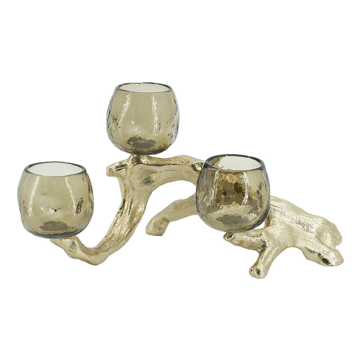 Gold Branch Triple Votive Candle Holder with Glass Cups - Image 1