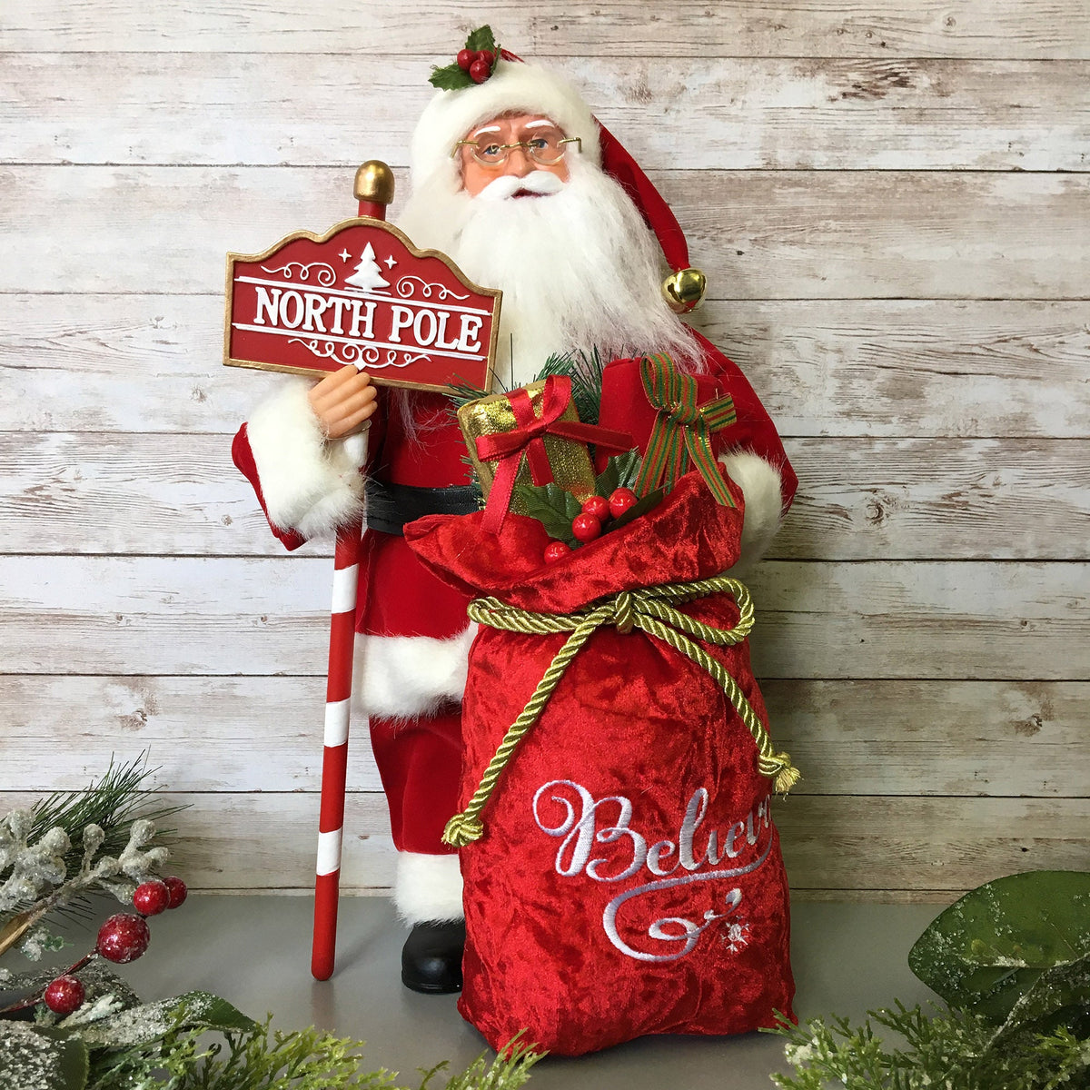 15-Inch Santa Figure with North Pole Sign and Gift Bag - Image 2