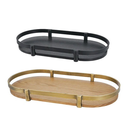 Oval Ash Wood Display Trays with Metal Rails Set of 2 - Image 1