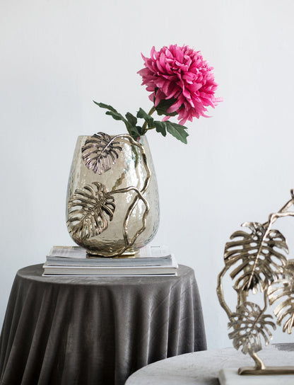 Palm Leaf Metal and Smoke Glass Candle Holder - Image 16