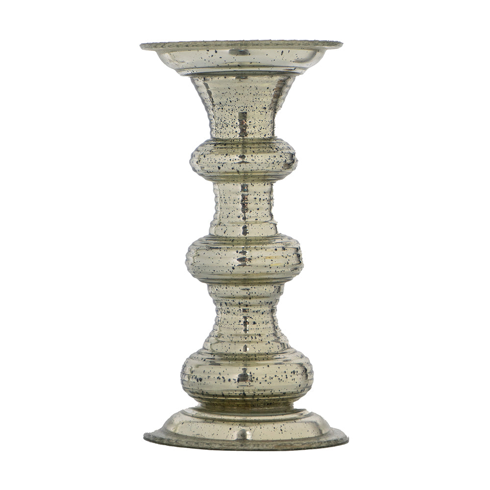 Antique Silver Ribbed Glass Pillar Candle Holder - Image 9