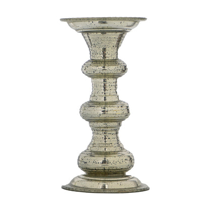 Antique Silver Ribbed Glass Pillar Candle Holder