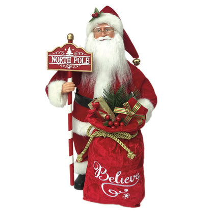 15-Inch Santa Figure with North Pole Sign and Gift Bag