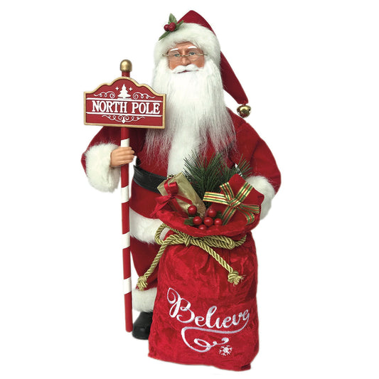 15-Inch Santa Figure with North Pole Sign and Gift Bag - Image 1