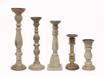 Distressed Brown Wood Pillar Candle Holders Set of 5 - Image 4