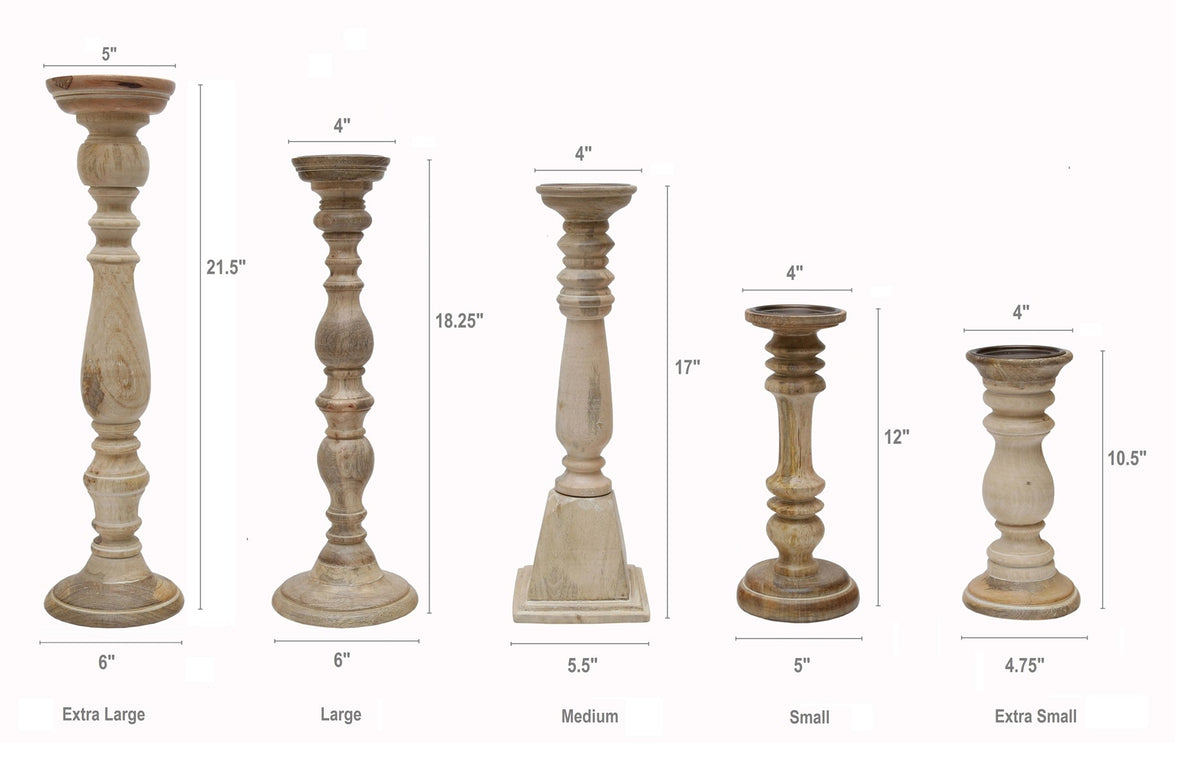 Distressed Brown Wood Pillar Candle Holders Set of 5 - Image 8