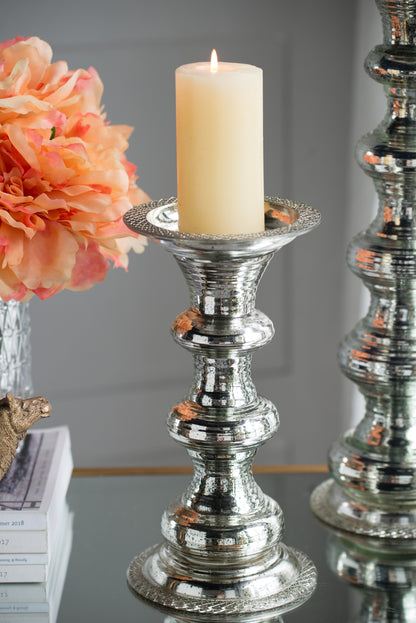Antique Silver Ribbed Glass Pillar Candle Holder - Image 13
