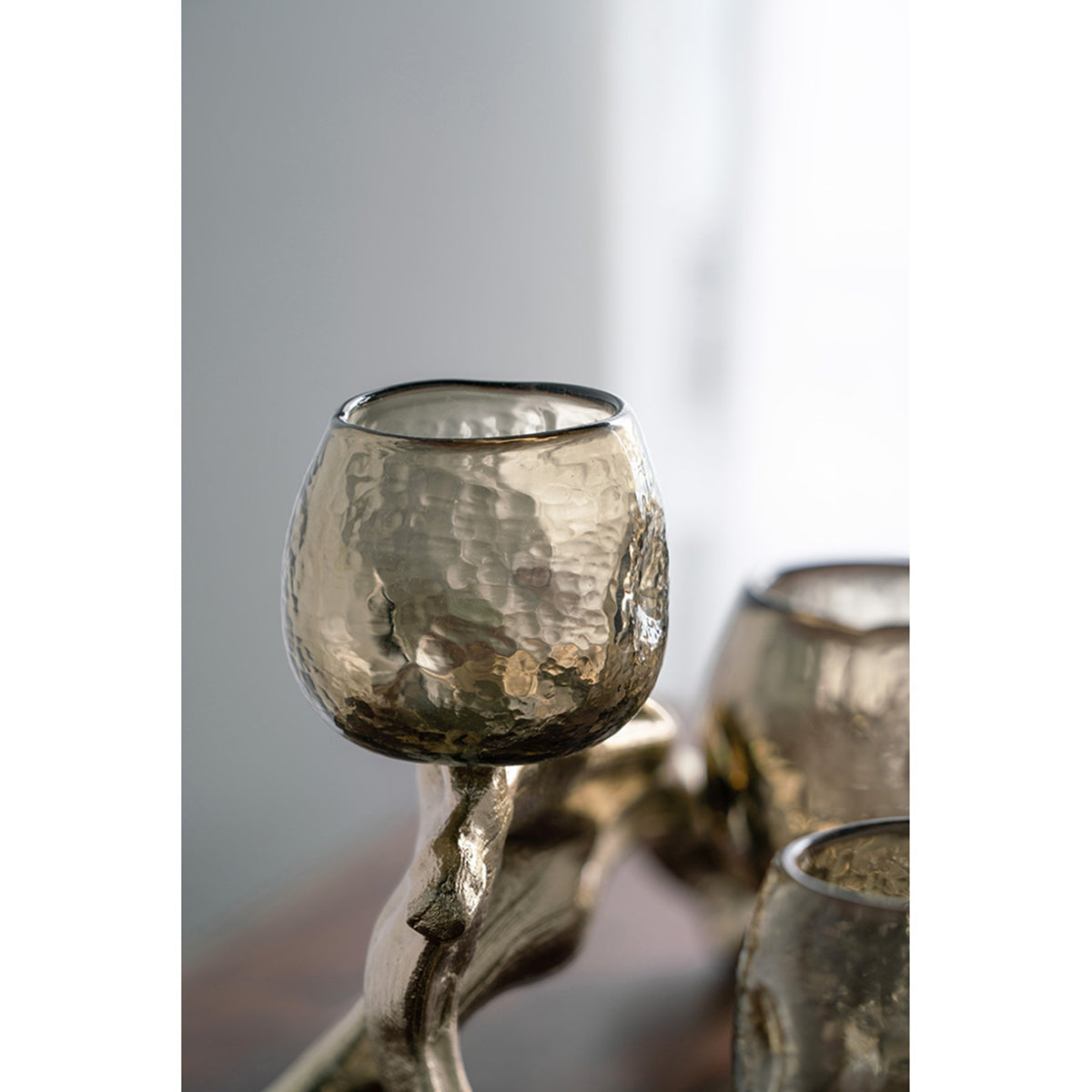 Gold Branch Triple Votive Candle Holder with Glass Cups - Image 10