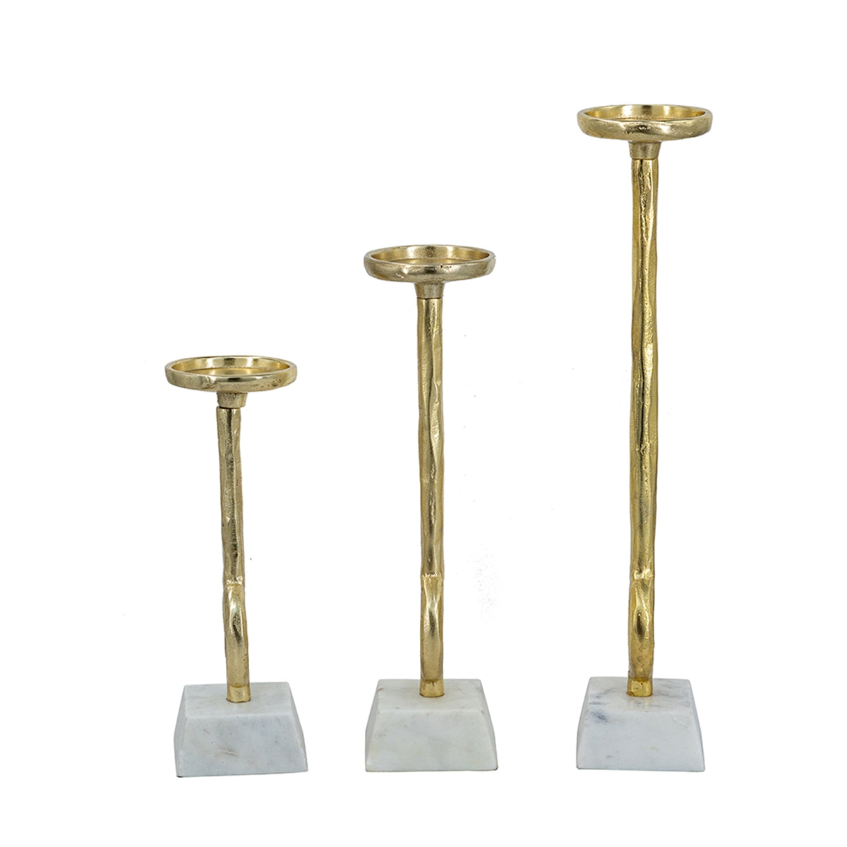 Gold Ring Pillar Candle Holders with Marble Bases Set of 3 - Image 4