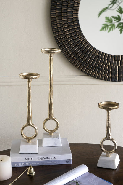 Gold Ring Pillar Candle Holders with Marble Bases Set of 3 - Image 6