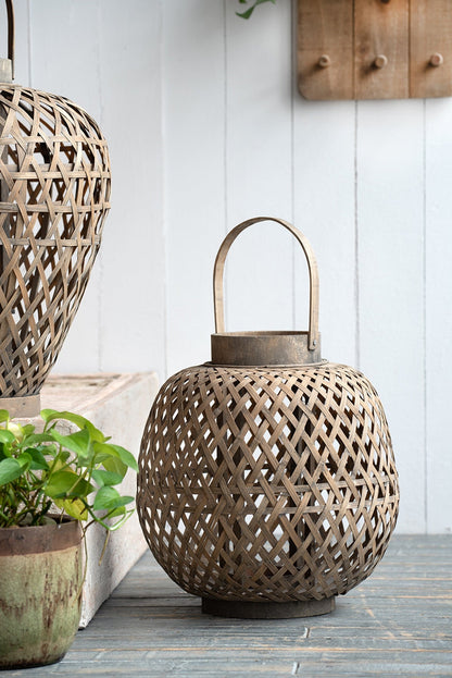 Oval Woven Wood Lantern with Glass Candle Cup - Image 2