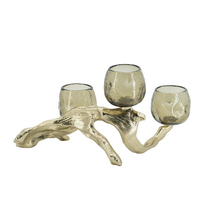 Gold Branch Triple Votive Candle Holder with Glass Cups - Image 4