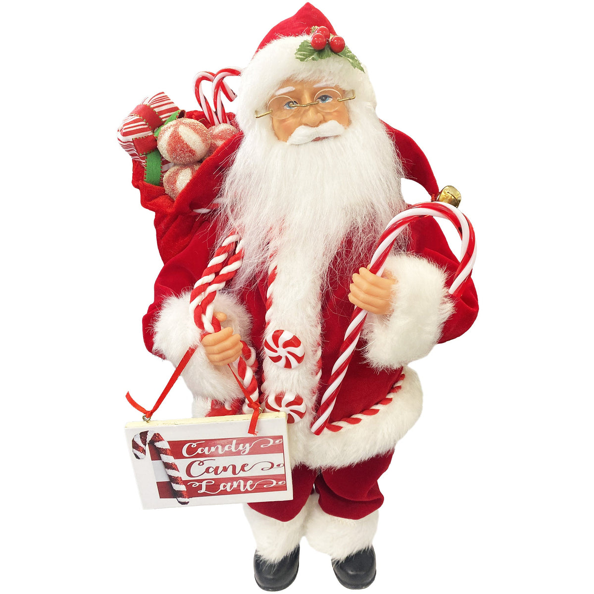 15-Inch Candy Cane Santa Holiday Figure - Image 1