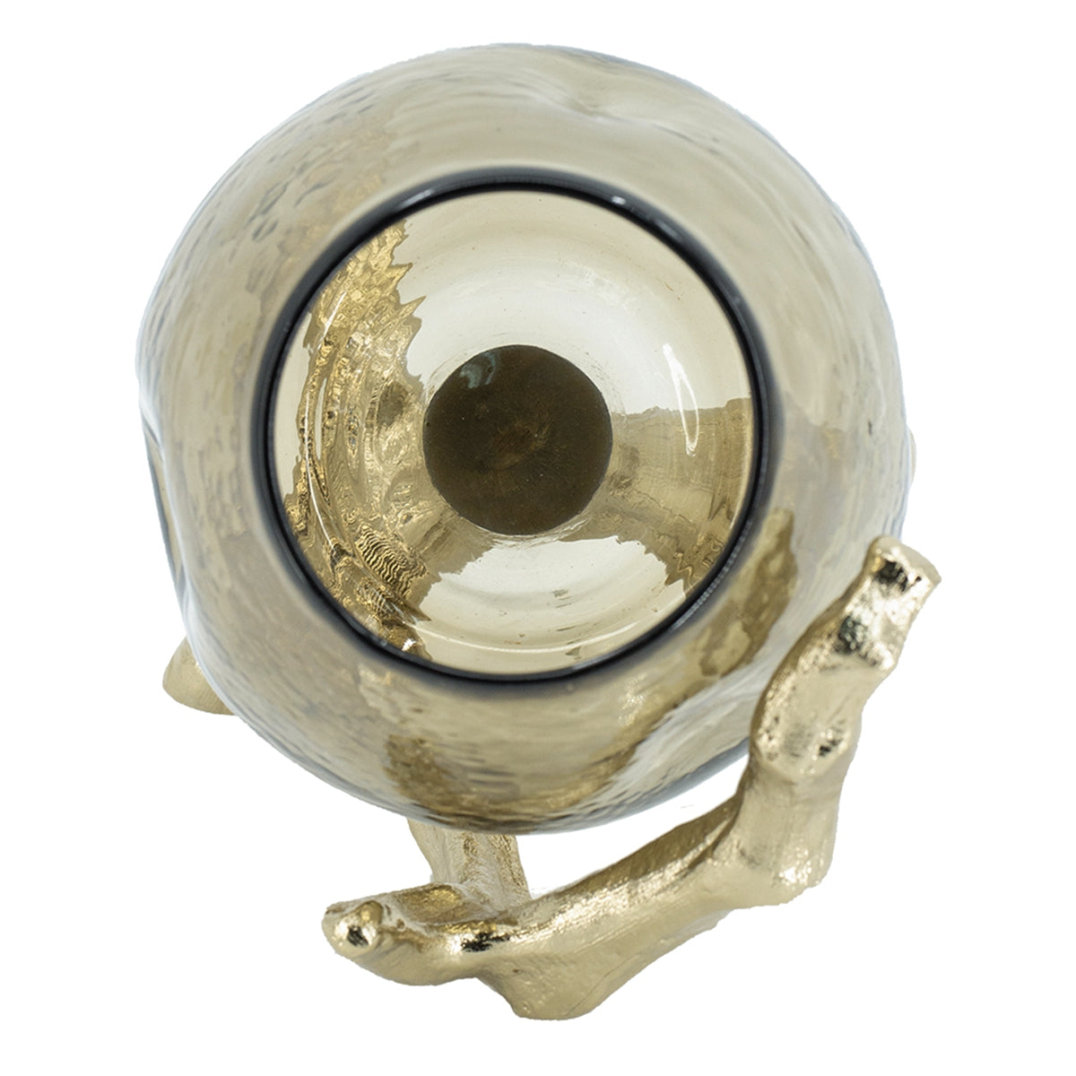 Gold Metal Pillar Candle Holder with Olive Glass Cup - Image 7