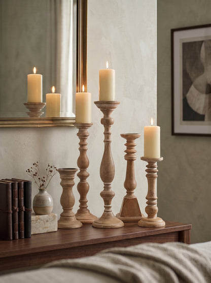 Distressed Brown Wood Pillar Candle Holders Set of 5 - Image 10