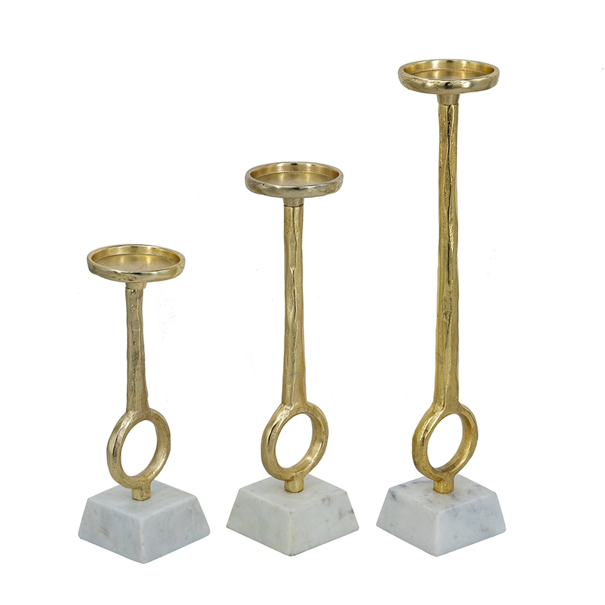 Gold Ring Pillar Candle Holders with Marble Bases Set of 3 - Image 3