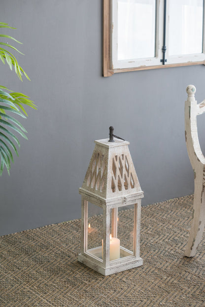 Weathered White Wood and Glass Lanterns Set of 2 - Image 7