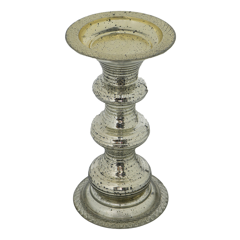 Antique Silver Ribbed Glass Pillar Candle Holder - Image 10
