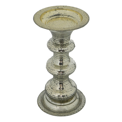 Antique Silver Ribbed Glass Pillar Candle Holder - Image 10