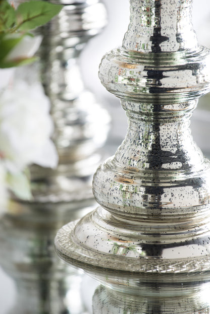 Antique Silver Ribbed Glass Pillar Candle Holder - Image 7