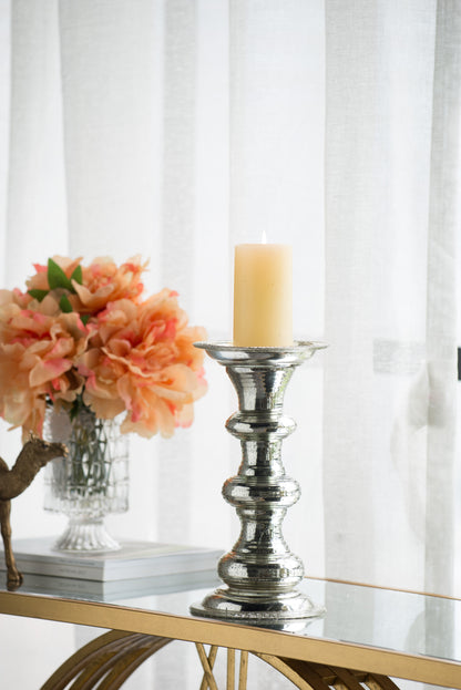 Antique Silver Ribbed Glass Pillar Candle Holder - Image 8